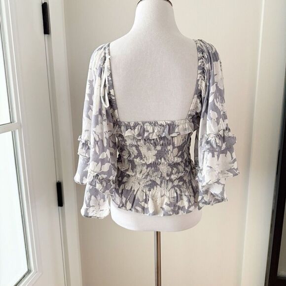 Mustard Seed Boho Floral Angel Wing Blouse Top Small Cropped Stretch - Picture 5 of 13